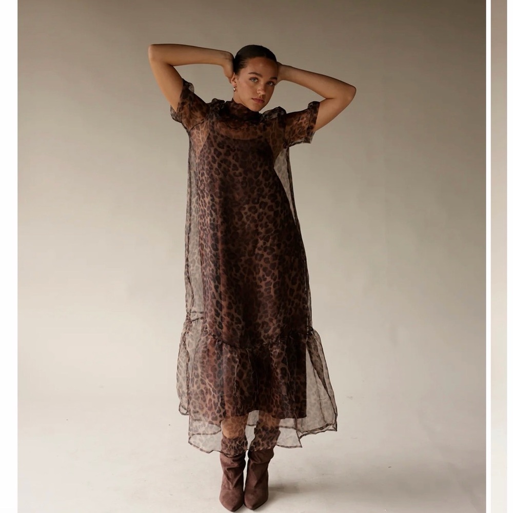 entro Brown Leopard-Print Sheer Maxi Dress